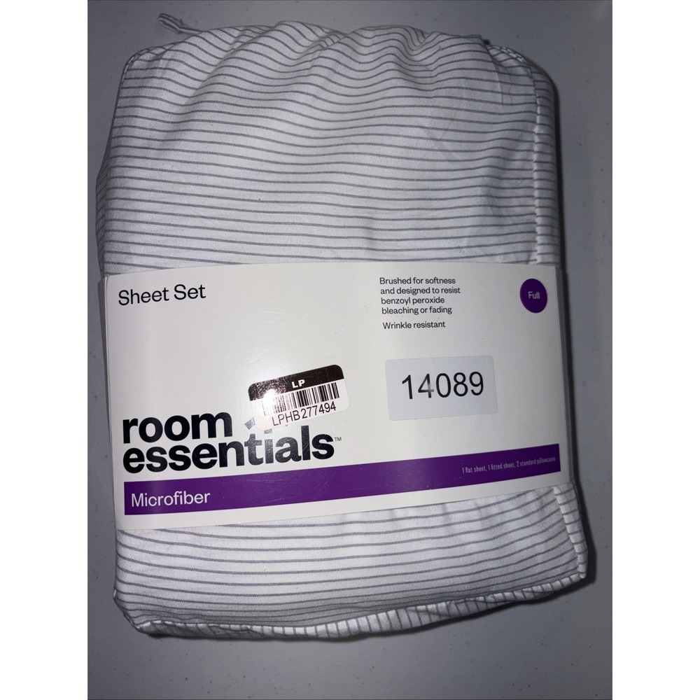 Room Essentials Printed Microfiber White & Gray Striped Full Sized Sheet Set